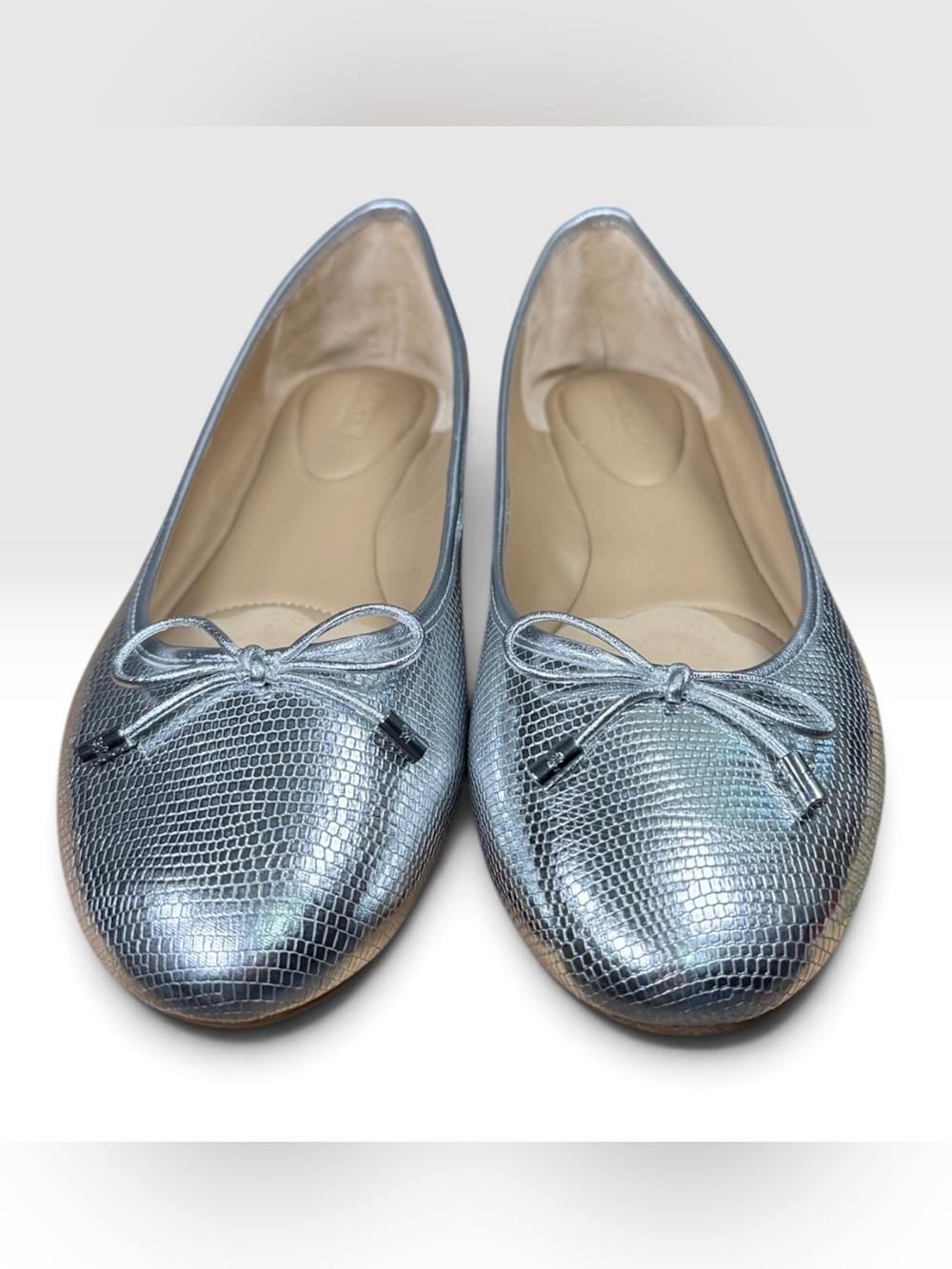 Lauren Ralph Lauren Jayna Silver Metallic Lizard Leather Ballet Flats 9